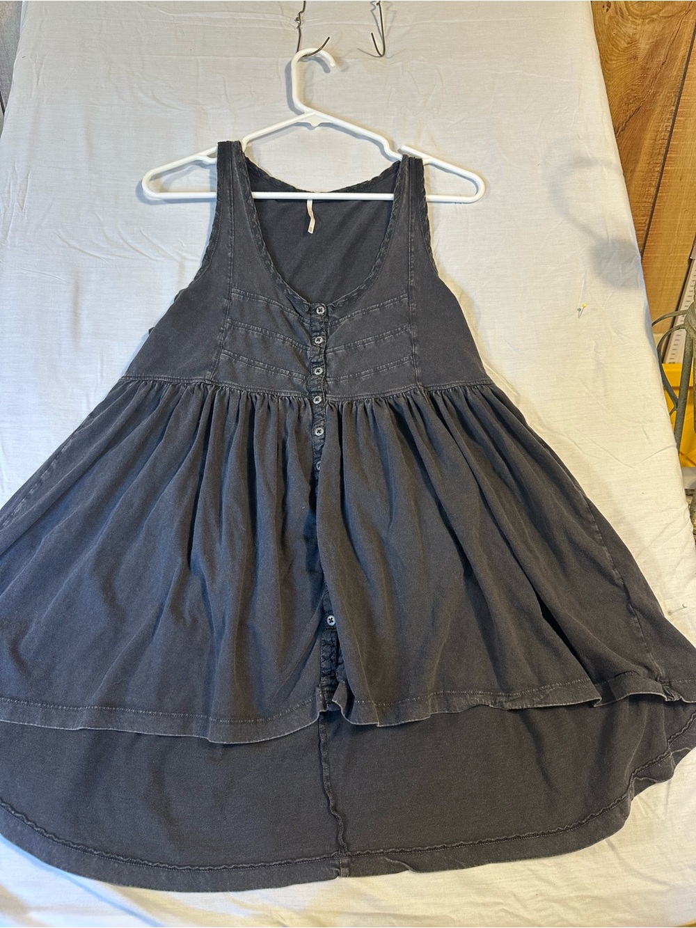 Free People Black Babydoll Tank Top XS Sleeveless Button Front Boho Flowy